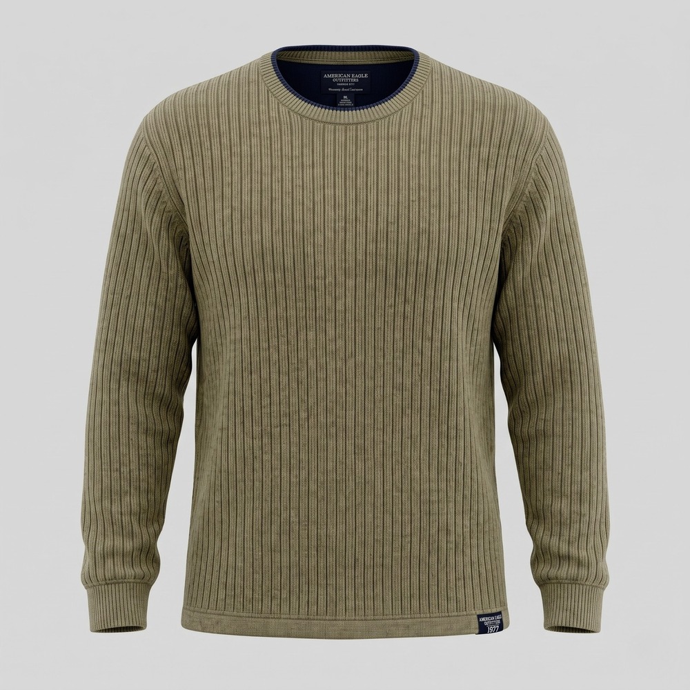 American Eagle Mens XL Tan Sweater Pullover Ribbed Knit Cotton Wool AE/77